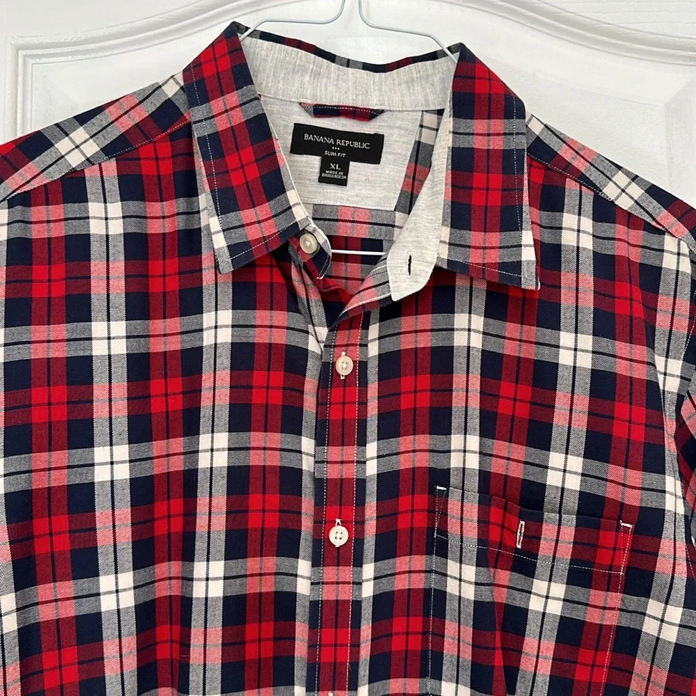BANANA REPUBLIC Plaid Flannel Button Down Shirt Mens XL